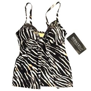 Miraclesuit Tankini Size 8 Black & White Zebra‎ Print  NWT